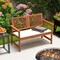Costway Patio Bench Outdoor Solid Wood Loveseat Chair with Backrest & Cushion Porch Garden